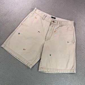 Vintage J.Crew Shorts Mens 33 Beige Embroidered Flag Chino 8" Inseam Preppy